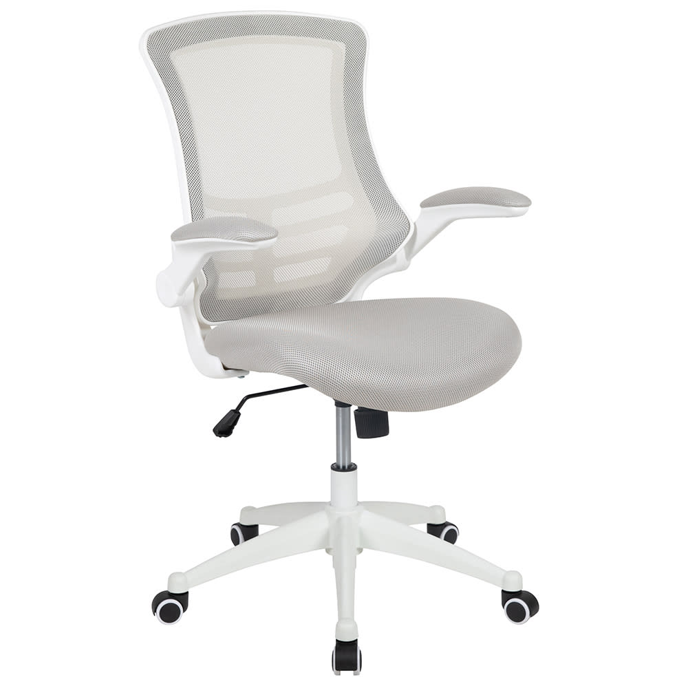 Flash Furniture BL-X-5M-WH-GY-GG Swivel Drafting Chair w/ Light Gray Mesh Back & Seat - White Base w/ Foot Ring