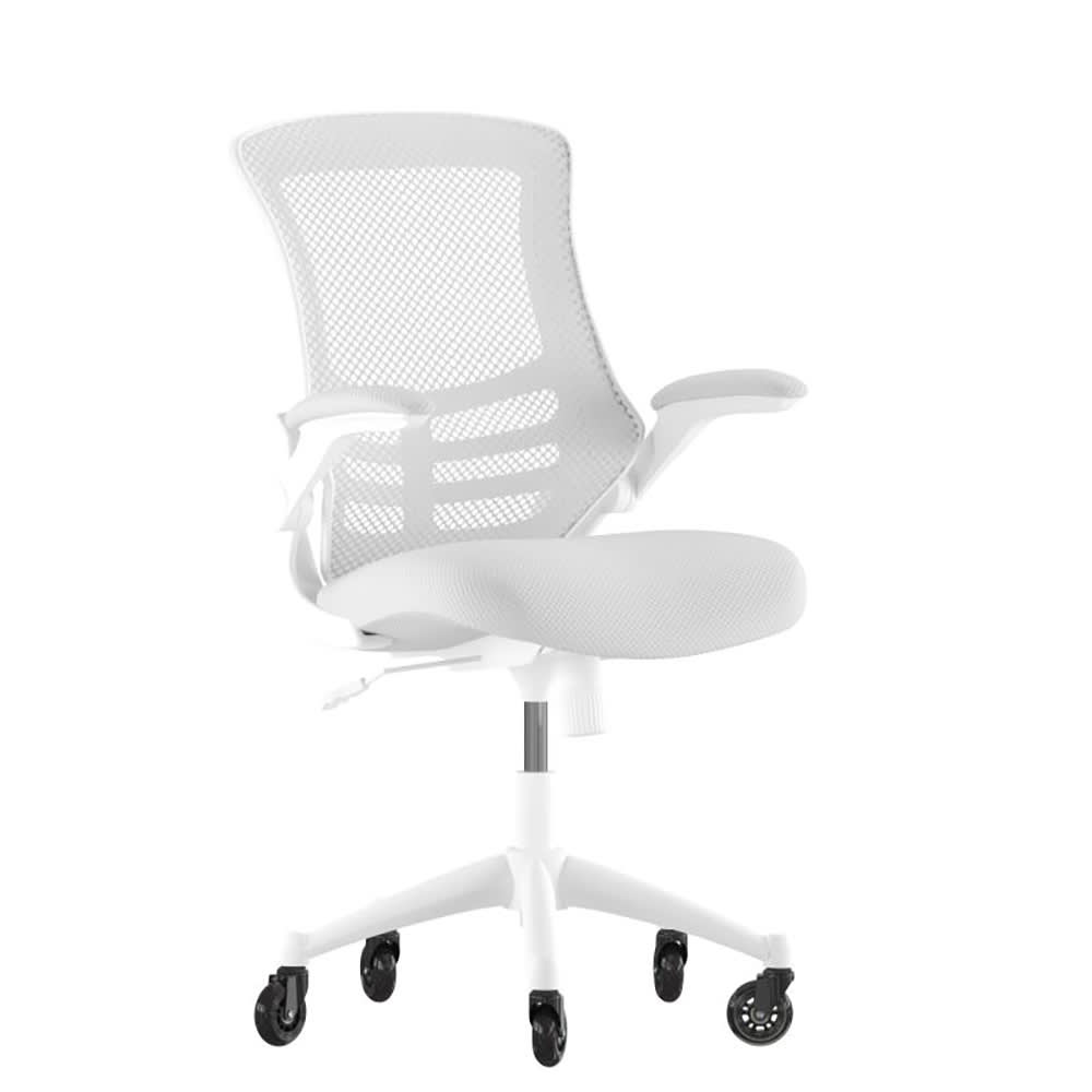 Flash Furniture BL-X-5M-WH-GY-RLB-GG Swivel Office Chair w/ Mid Back & Roller Wheels - Gray Mesh Back & Seat