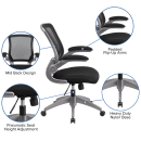 Flash Furniture BL-ZP-8805-BK-GG Swivel Office Chair w/ Mid Back - Black Mesh Back & Seat thumbnail 6