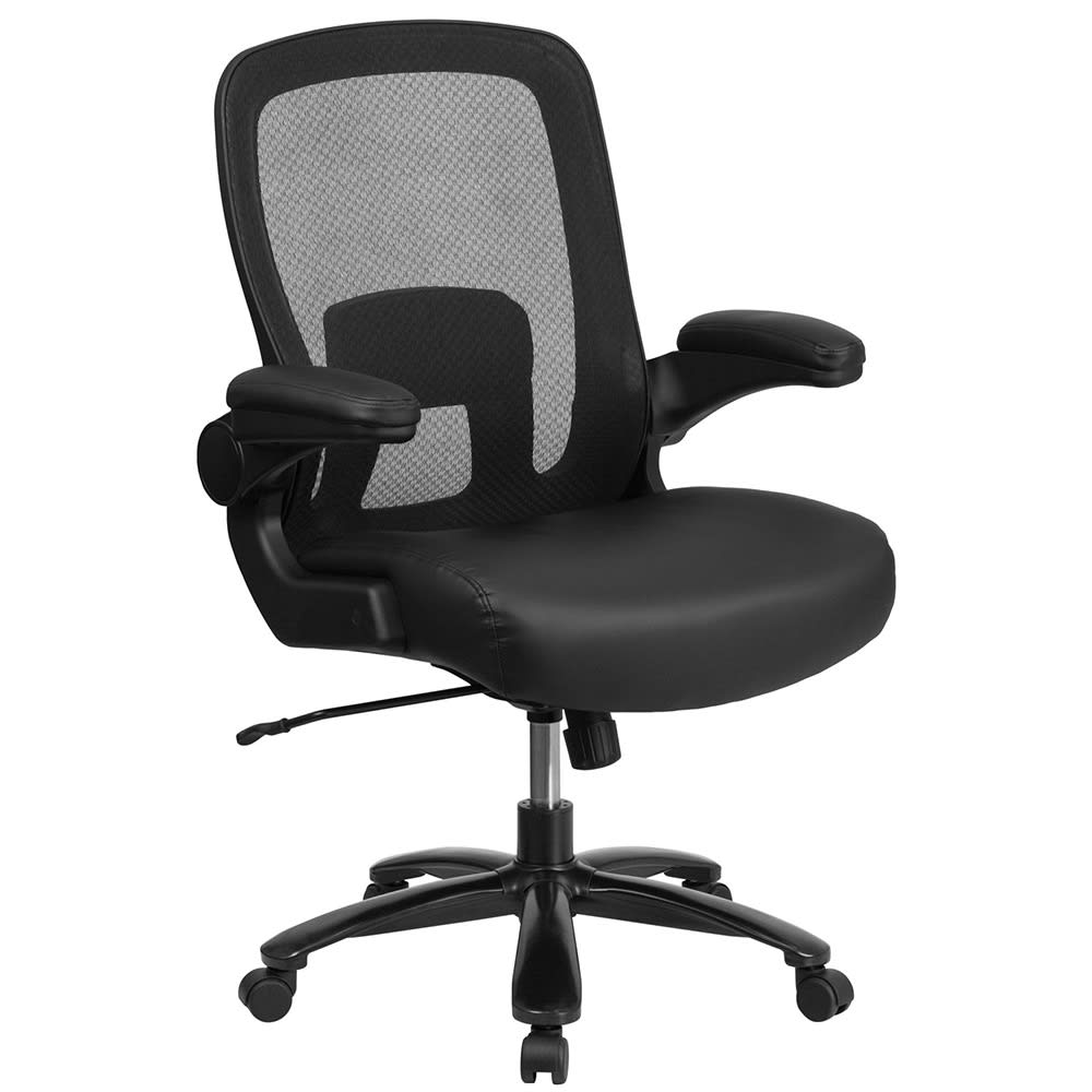 Flash Furniture BT-20180-LEA-GG Swivel Big & Tall Office Chair w/ High Back - Black Mesh Back & LeatherSoft Seat