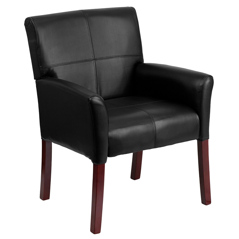 Flash Furniture BT-353-BK-LEA-GG Reception Side Chair - Black LeatherSoft Upholstery, Mahogany Wood Legs