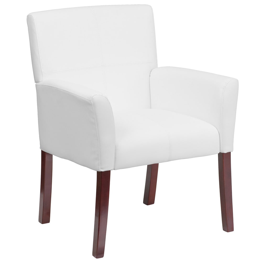 Flash Furniture BT-353-WH-GG Reception Side Chair - White LeatherSoft Upholstery, Mahogany Wood Legs