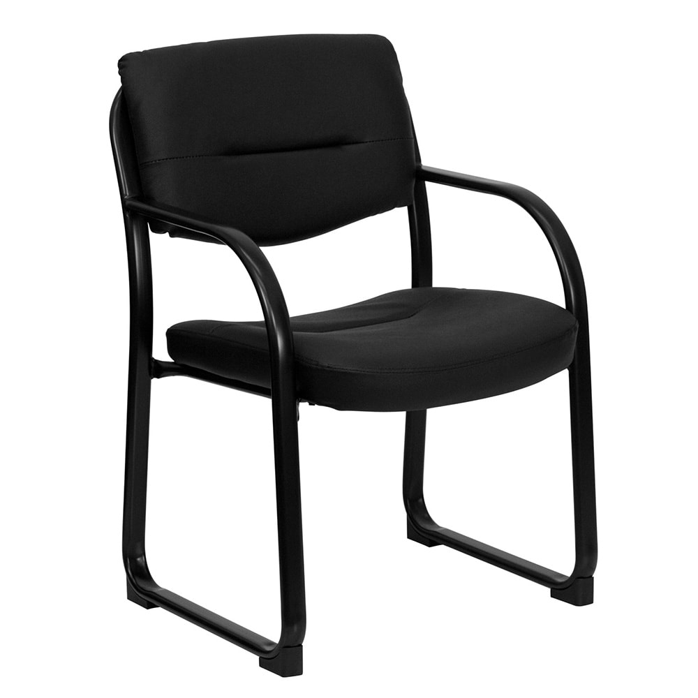 Flash Furniture BT-510-LEA-BK-GG Reception Side Chair - Black LeatherSoft Upholstery, Steel Frame