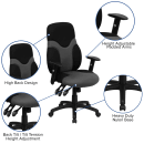 Flash Furniture BT-6001-GYBK-GG Swivel Task Chair w/ High Back - Black/Gray Mesh Back & Seat thumbnail 6