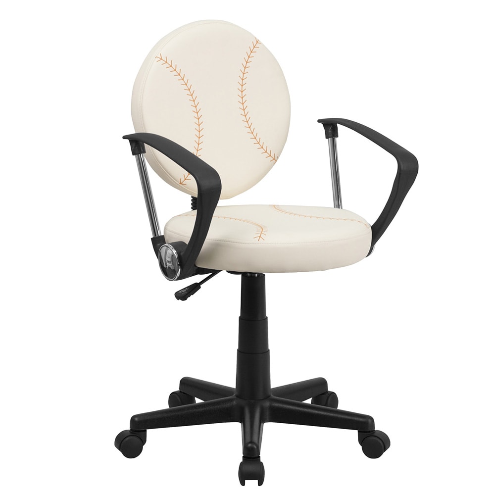 Flash Furniture BT-6179-BASE-A-GG Baseball Task Chair w/ Arms - Vinyl Upholstery, Black Nylon Base