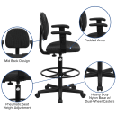 Flash Furniture BT-659-BLK-ARMS-GG Swivel Drafting Stool w/ Arms & Low Back - Black Polyester Upholstery thumbnail 6