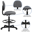 Flash Furniture BT-659-GRY-GG Swivel Drafting Stool w/ Low Back - Gray Polyester Upholstery thumbnail 6