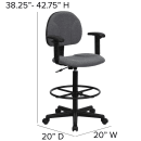 Flash Furniture BT-659-GRY-ARMS-GG Swivel Drafting Stool w/ Arms & Low Back - Gray Polyester Upholstery thumbnail 2