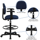 Flash Furniture BT-659-NVY-ARMS-GG Swivel Drafting Stool w/ Arms & Low Back - Navy Blue Polyester Upholstery thumbnail 6