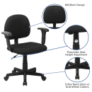 Flash Furniture BT-660-1-BK-GG Swivel Task Chair w/ Low Back - Black Fabric Upholstery thumbnail 6