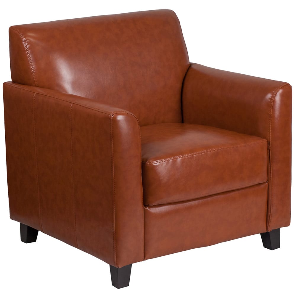 Flash Furniture BT-827-1-CG-GG Reception Arm Chair - Cognac LeatherSoft Upholstery, Black Wood Feet