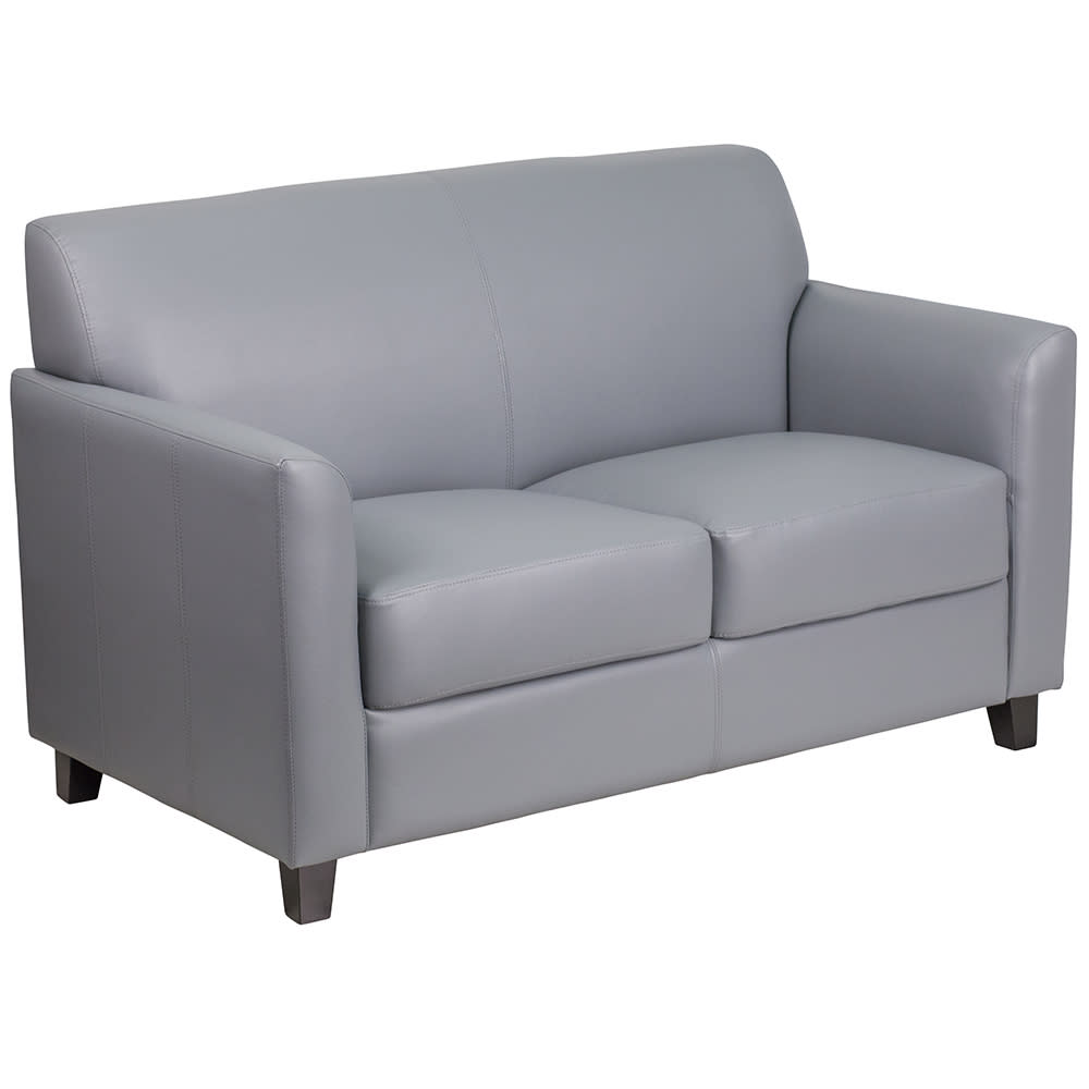 Flash Furniture BT-827-2-GY-GG Reception Loveseat w/ Gray LeatherSoft Upholstery, Black Wood Feet