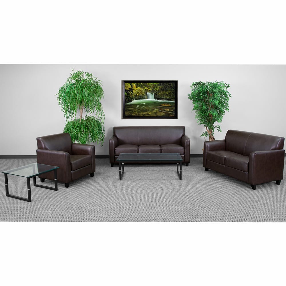 Flash Furniture BT-827-SET-BN-GG 3 Piece Reception Set - Brown LeatherSoft Upholstery, Black Wood Feet