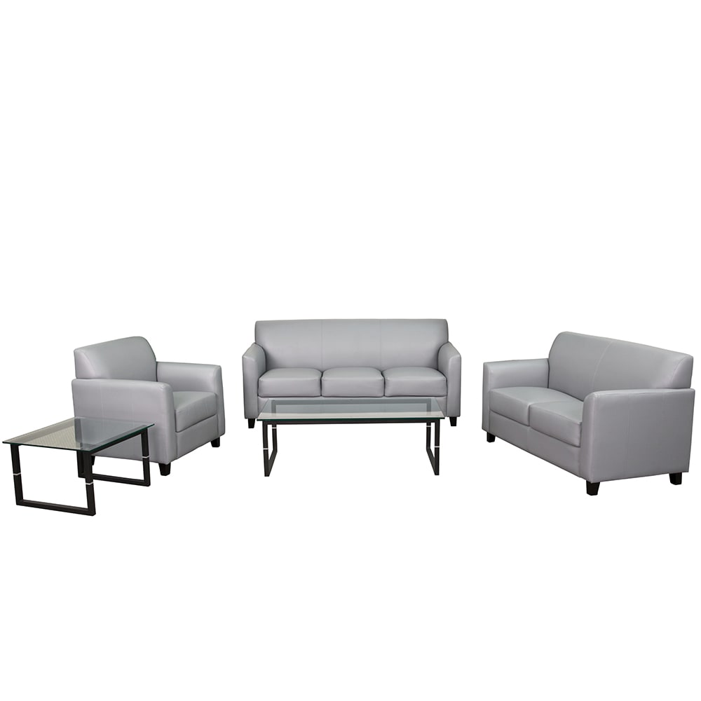 Flash Furniture BT-827-SET-GY-GG 3 Piece Reception Set - Gray LeatherSoft Upholstery, Black Wood Feet