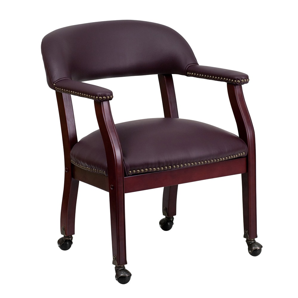 Flash Furniture B-Z100-LF19-LEA-GG Rolling Conference Chair w/ Burgundy Italian Leather Upholstery & Mahogany Wood Frame
