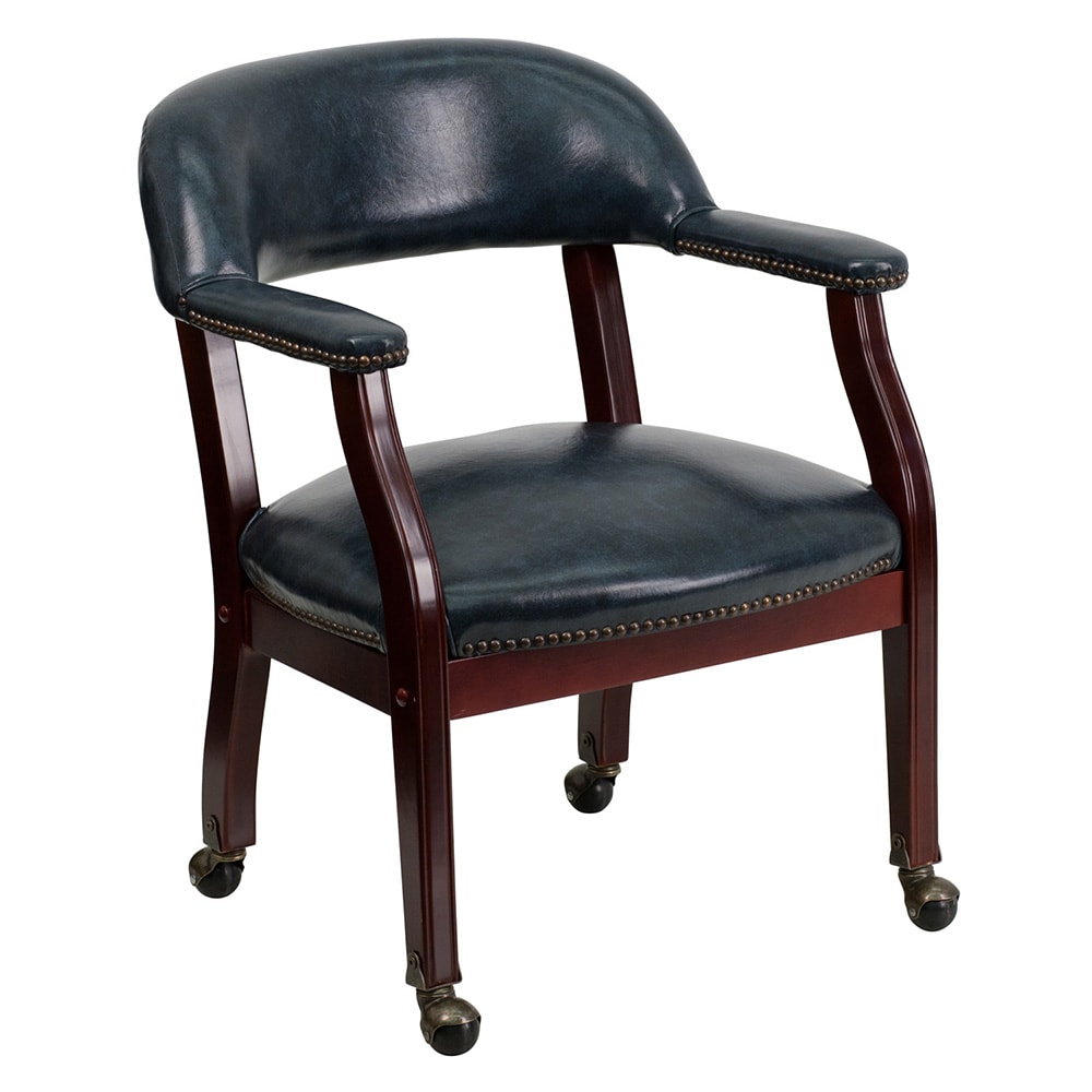 Flash Furniture B-Z100-NAVY-GG Rolling Conference Chair w/ Navy Blue Vinyl Upholstery & Mahogany Wood Frame
