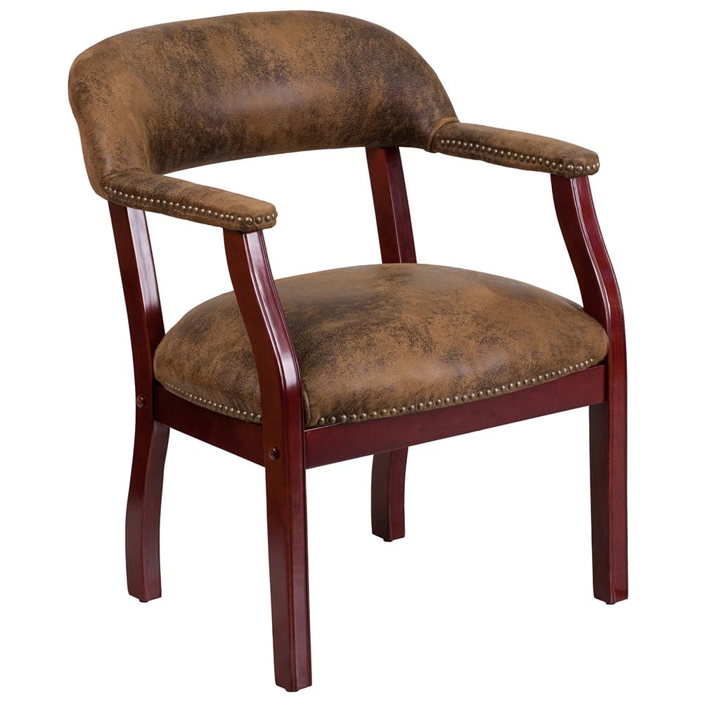 Flash Furniture B-Z105-BRN-GG Conference Chair w/ Bomber Jacket Brown Microfiber Upholstery & Mahogany Wood Frame