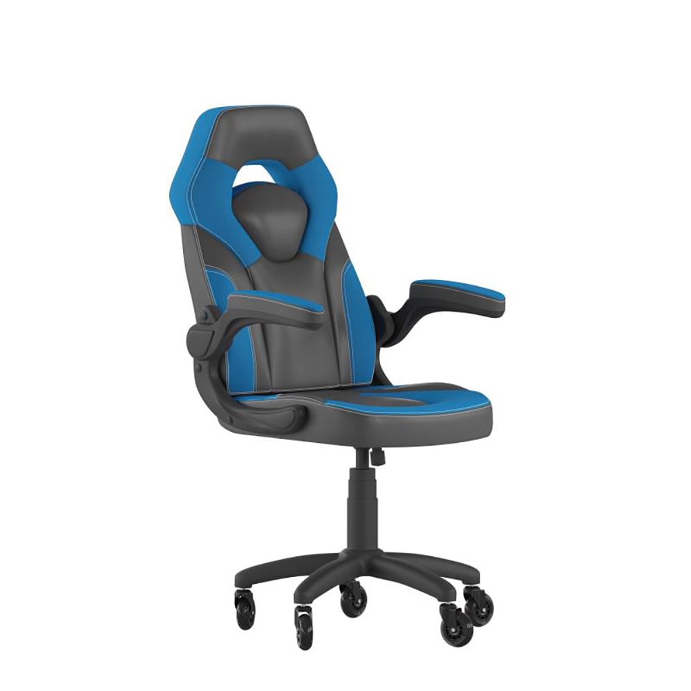 Flash Furniture CH-00095-BL-RLB-GG Swivel Gaming Chair w/ Black & Blue LeatherSoft Back & Seat - Black Base, Roller Wheels
