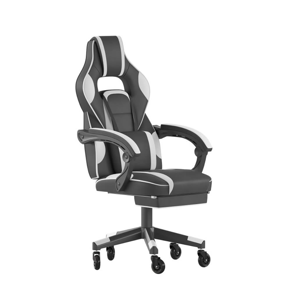 Flash Furniture CH-00288-WH-RLB-GG Swivel Gaming Chair w/ Footrest - LeatherSoft Back & Seat, Black/White