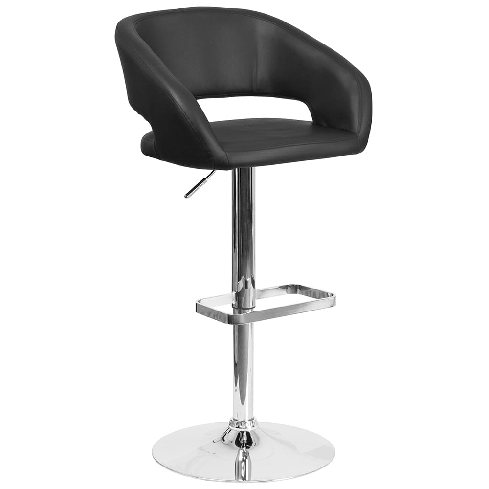 Flash Furniture CH-122070-BK-GG Swivel Bar Stool w/ Rounded Back & Black Vinyl Seat, Chrome