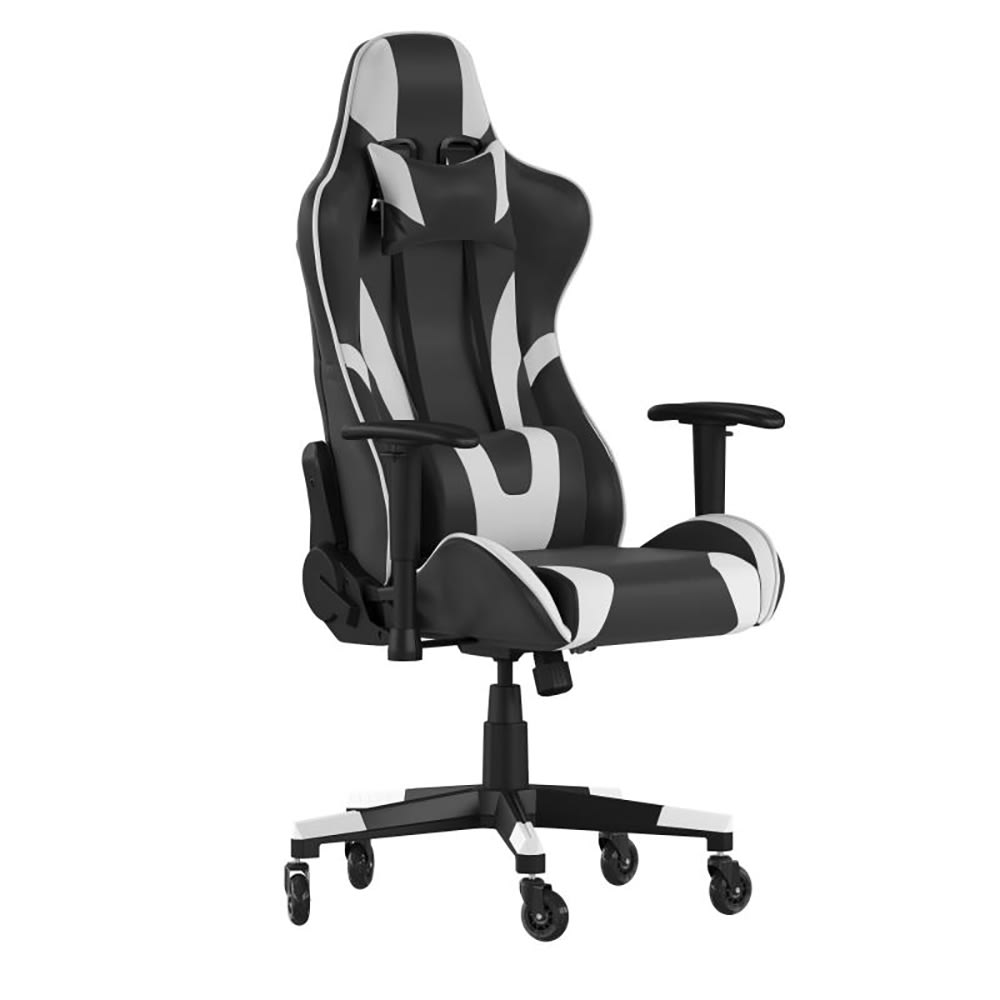Flash Furniture CH-187230-1-BK-RLB-GG Swivel Gaming Chair - LeatherSoft Back & Seat, Black/White