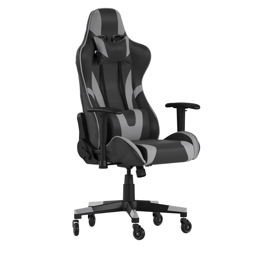 Flash Furniture CH-187230-1-GY-RLB-GG Swivel Gaming Chair - LeatherSoft Back & Seat, Black/Gray