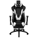 Flash Furniture CH-187230-BK-GG Swivel Racing Gaming Chair w/ Footrest - Black & White LeatherSoft, Black Base w/ Casters thumbnail 5