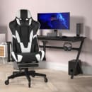 Flash Furniture CH-187230-BK-RLB-GG Swivel Gaming Chair w/ Footrest - LeatherSoft Back & Seat, Black/White thumbnail 3