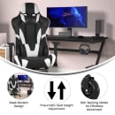 Flash Furniture CH-187230-BK-RLB-GG Swivel Gaming Chair w/ Footrest - LeatherSoft Back & Seat, Black/White thumbnail 5