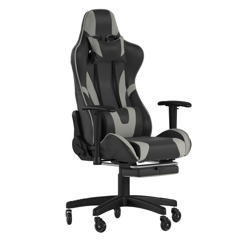 Flash Furniture CH-187230-GY-RLB-GG Swivel Gaming Chair - LeatherSoft Back & Seat, Black/Gray