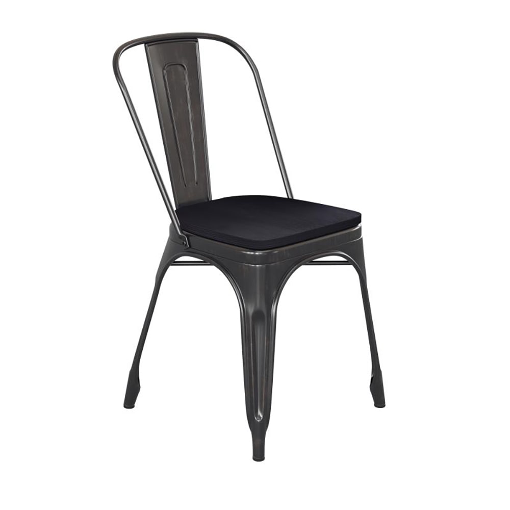 Flash Furniture CH-31230-BQ-PL1B-GG Stacking Side Chair w/ Vertical Slat Back & Wood Seat - Steel, Black & Antique Gold