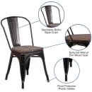 Flash Furniture CH-31230-BQ-WD-GG Stacking Side Chair w/ Vertical Slat Back & Wood Seat - Steel, Black & Antique Gold thumbnail 6