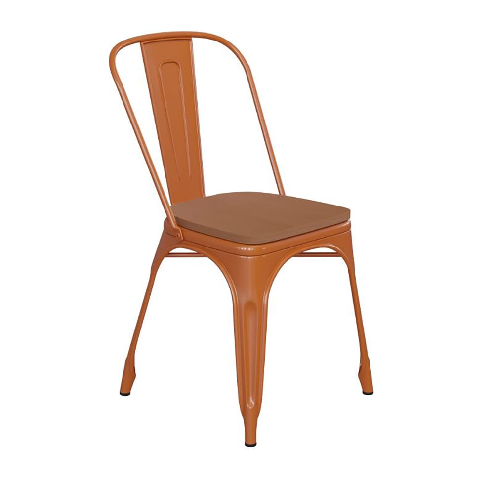 Flash Furniture CH-31230-OR-PL1T-GG Stacking Chair w/ Vertical Slat Back & Wood Seat - Steel, Orange