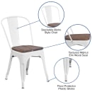 Flash Furniture CH-31230-WH-WD-GG Stacking Side Chair w/ Vertical Slat Back & Wood Seat - Steel, White thumbnail 6