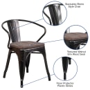 Flash Furniture CH-31270-BQ-WD-GG Stacking Armchair w/ Vertical Slat Back & Wood Seat - Steel, Black & Antique Gold thumbnail 6