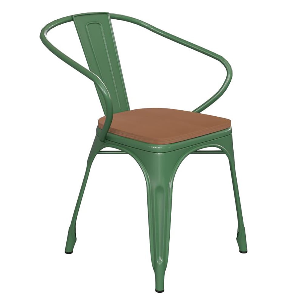 Flash Furniture CH-31270-GN-PL1T-GG Stacking Armchair w/ Vertical Slat Back & Wood Seat - Steel, Green