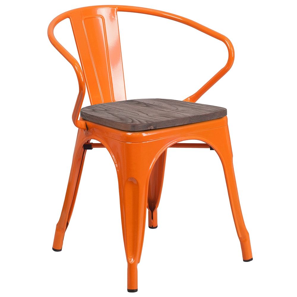 Flash Furniture CH-31270-OR-WD-GG Stacking Armchair w/ Vertical Slat Back & Wood Seat - Steel, Orange