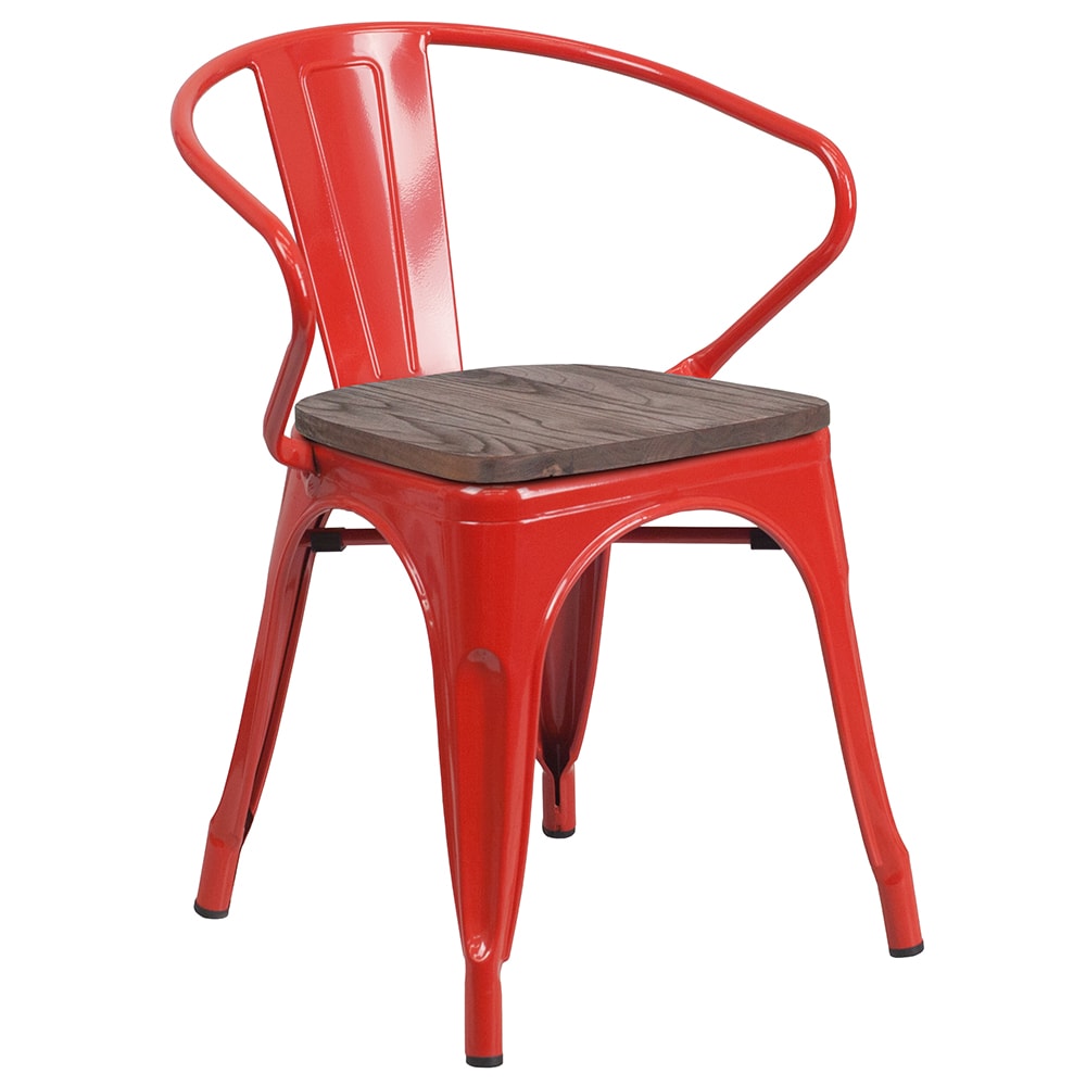 Flash Furniture CH-31270-RED-WD-GG Stacking Armchair w/ Vertical Slat Back & Wood Seat - Steel, Red