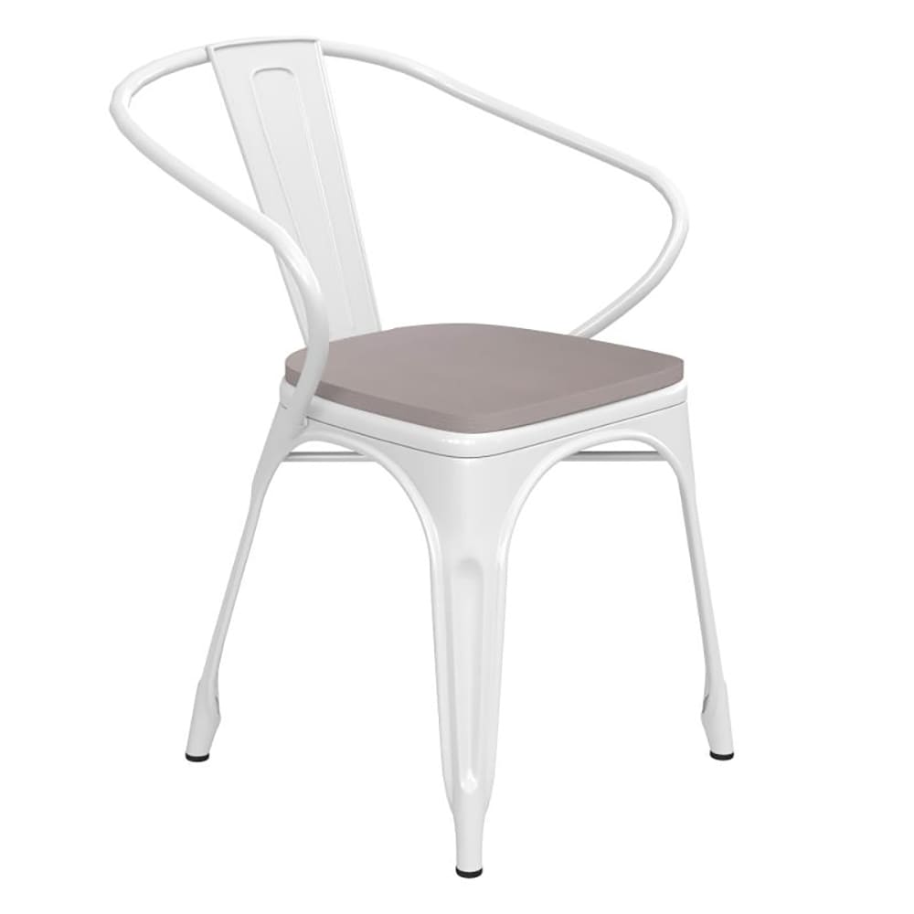 Flash Furniture CH-31270-WH-PL1G-GG Stacking Armchair w/ Vertical Slat Back & Wood Seat - Steel, White