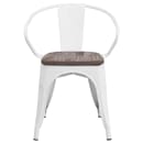 Flash Furniture CH-31270-WH-WD-GG Stacking Armchair w/ Vertical Slat Back & Wood Seat - Steel, White thumbnail 6