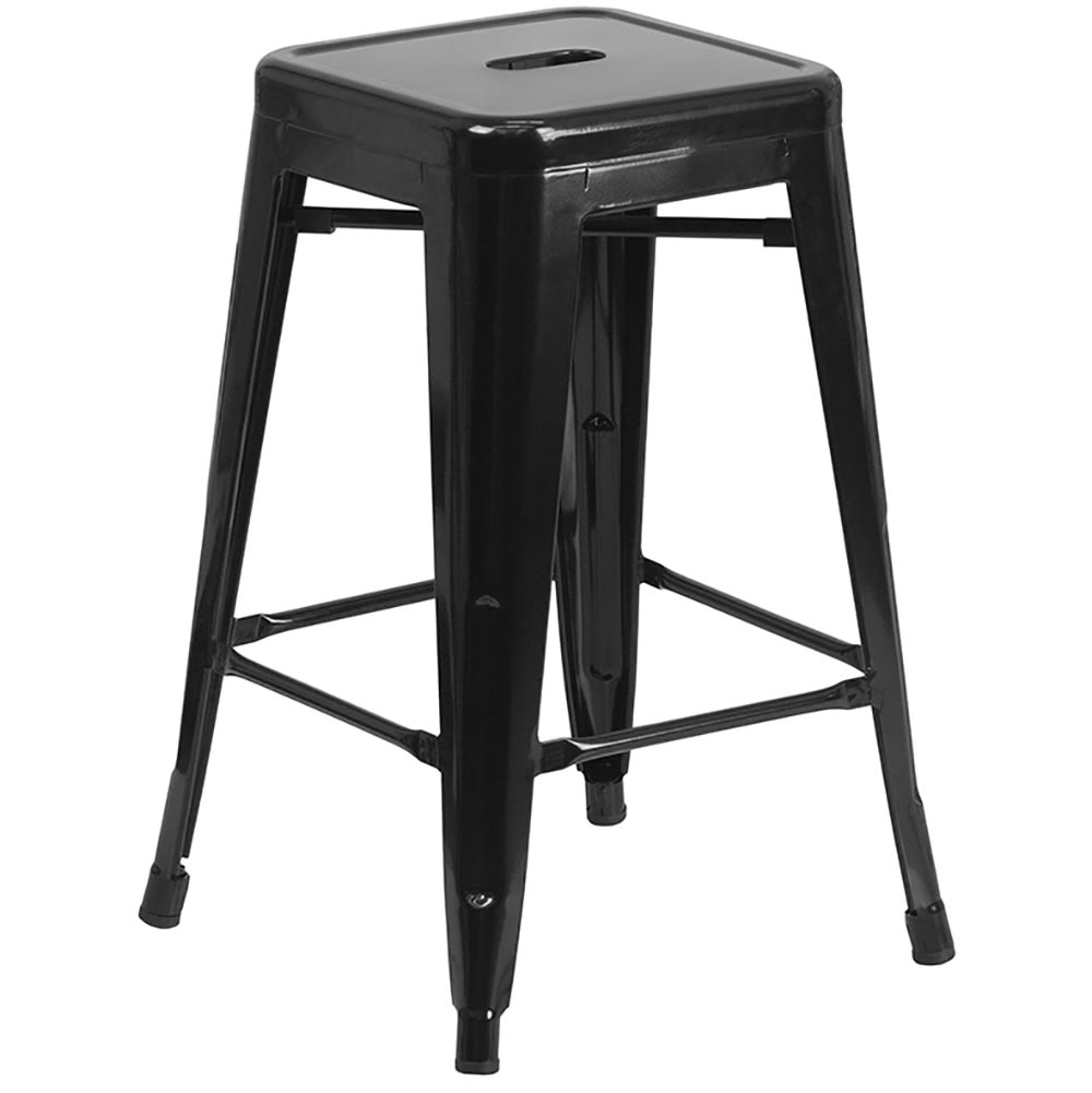 Flash Furniture CH-31320-24-BK-GG Counter Height Backless Stool w/ Metal Seat, Black