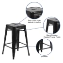 Flash Furniture CH-31320-24-BK-GG Counter Height Backless Stool w/ Metal Seat, Black thumbnail 6