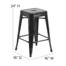 Flash Furniture CH-31320-24-BK-PL2T-GG Counter Height Backless Stool w/ Wood Seat - Steel, Black thumbnail 2