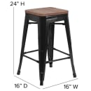 Flash Furniture CH-31320-24-BK-WD-GG Counter Height Backless Stool w/ Wood Seat, Black thumbnail 2
