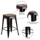 Flash Furniture CH-31320-24-BQ-WD-GG Counter Height Backless Stool w/ Wood Seat, Black Antique Gold thumbnail 5
