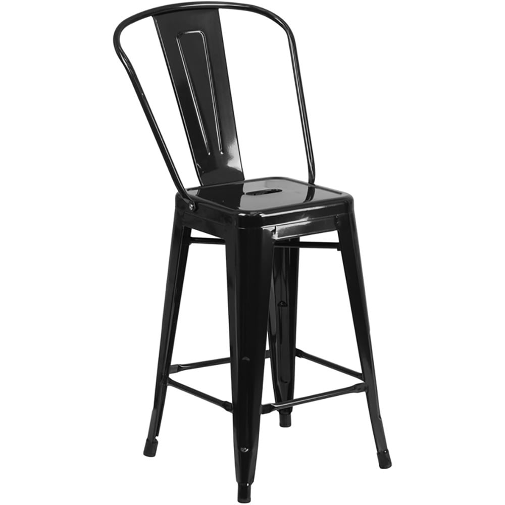 Flash Furniture CH-31320-24GB-BK-GG Counter Height Bar Stool w/ Curved Back & Metal Seat, Black