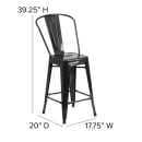 Flash Furniture CH-31320-24GB-BK-PL2B-GG Counter Height Bar Stool w/ Removable Back & Wood Seat - Steel, Black thumbnail 2
