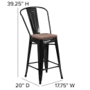 Flash Furniture CH-31320-24GB-BK-WD-GG Counter Height Bar Stool w/ Curved Back & Wood Seat, Black thumbnail 2