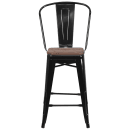 Flash Furniture CH-31320-24GB-BK-WD-GG Counter Height Bar Stool w/ Curved Back & Wood Seat, Black thumbnail 5