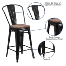 Flash Furniture CH-31320-24GB-BK-WD-GG Counter Height Bar Stool w/ Curved Back & Wood Seat, Black thumbnail 6